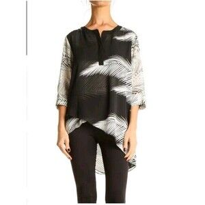 Soft Surroundings Sheer Leaf Tropical Tunic Top Womens Size M Black White Boho